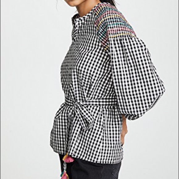 NWOT madewell smocked gingham blouse - Picture 3 of 8